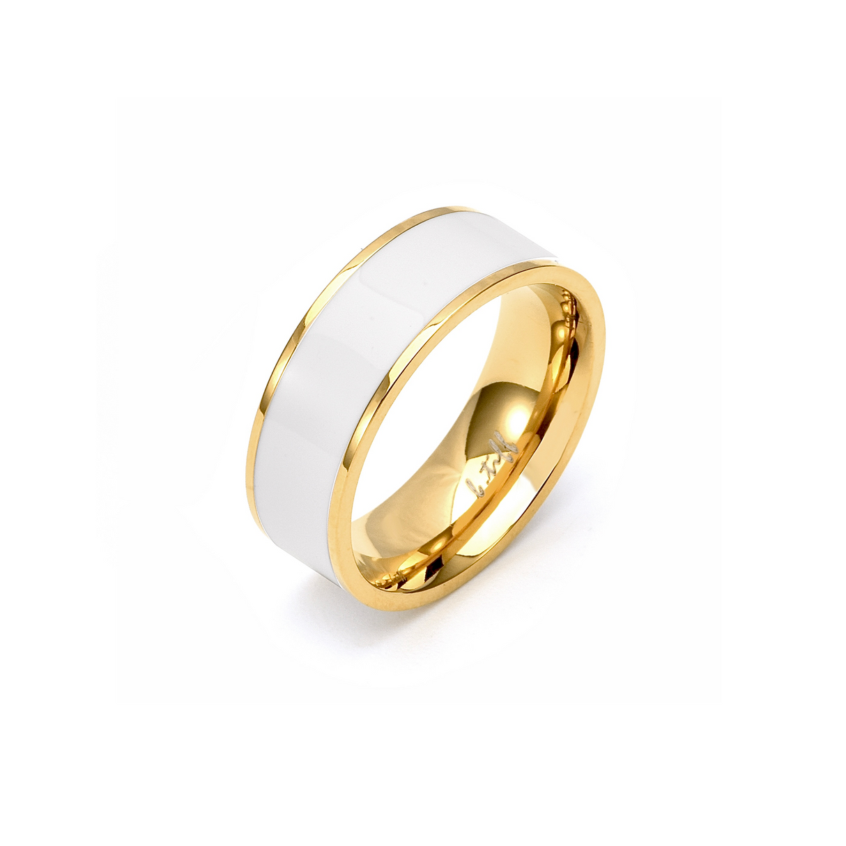 RG800GW B.Tiff 18K Gold Plated White Enamel Ring [Wide Band] by B.Tiff New York