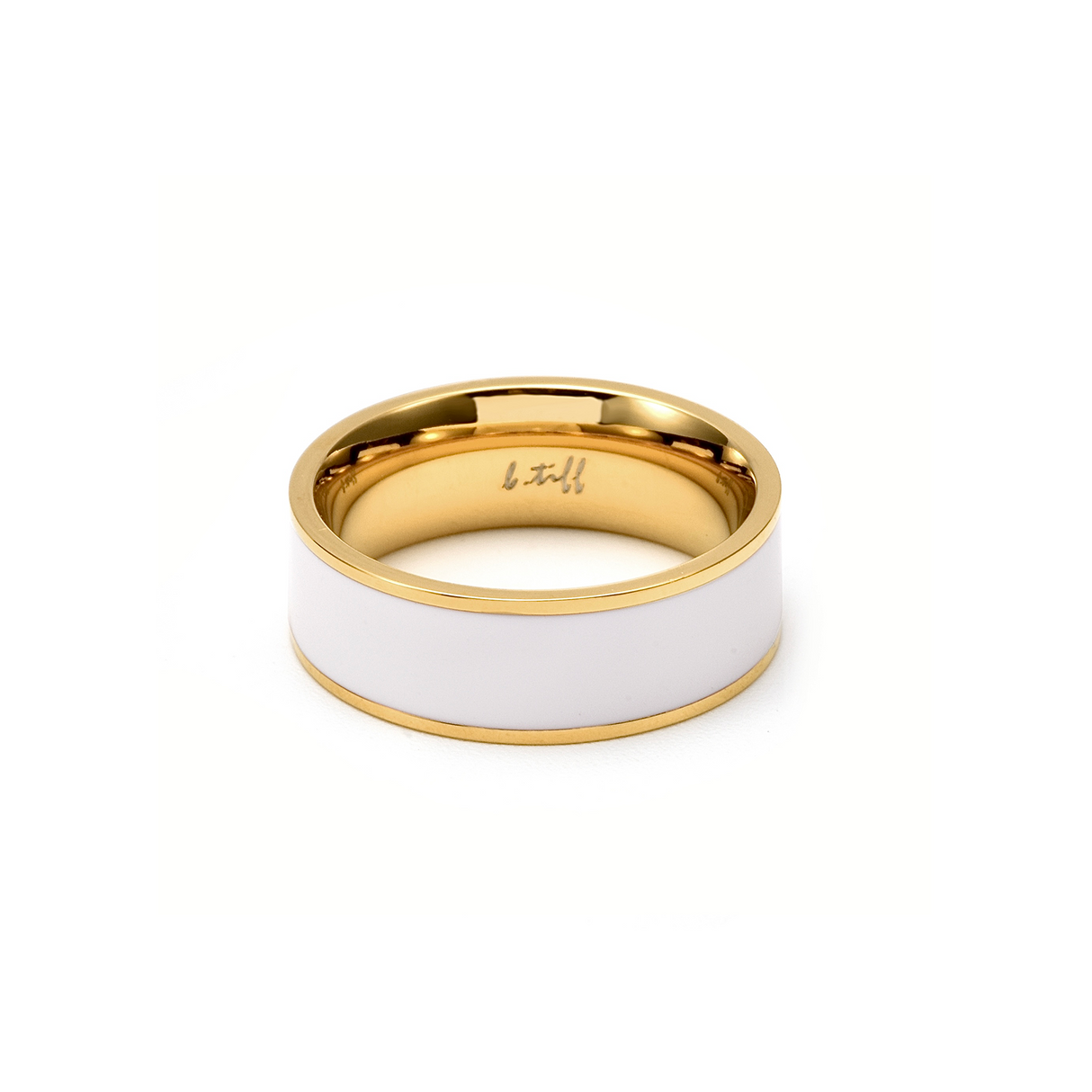 RG800GW B.Tiff 18K Gold Plated White Enamel Ring [Wide Band] by B.Tiff New York