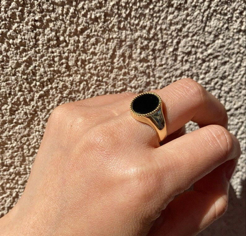 14k Gold Black Oval Onyx Ring by VicStoneNYC Fine Jewelry