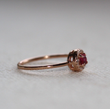 14k Gold Ruby with Diamond Halo Engagement Ring by VicStoneNYC Fine Jewelry