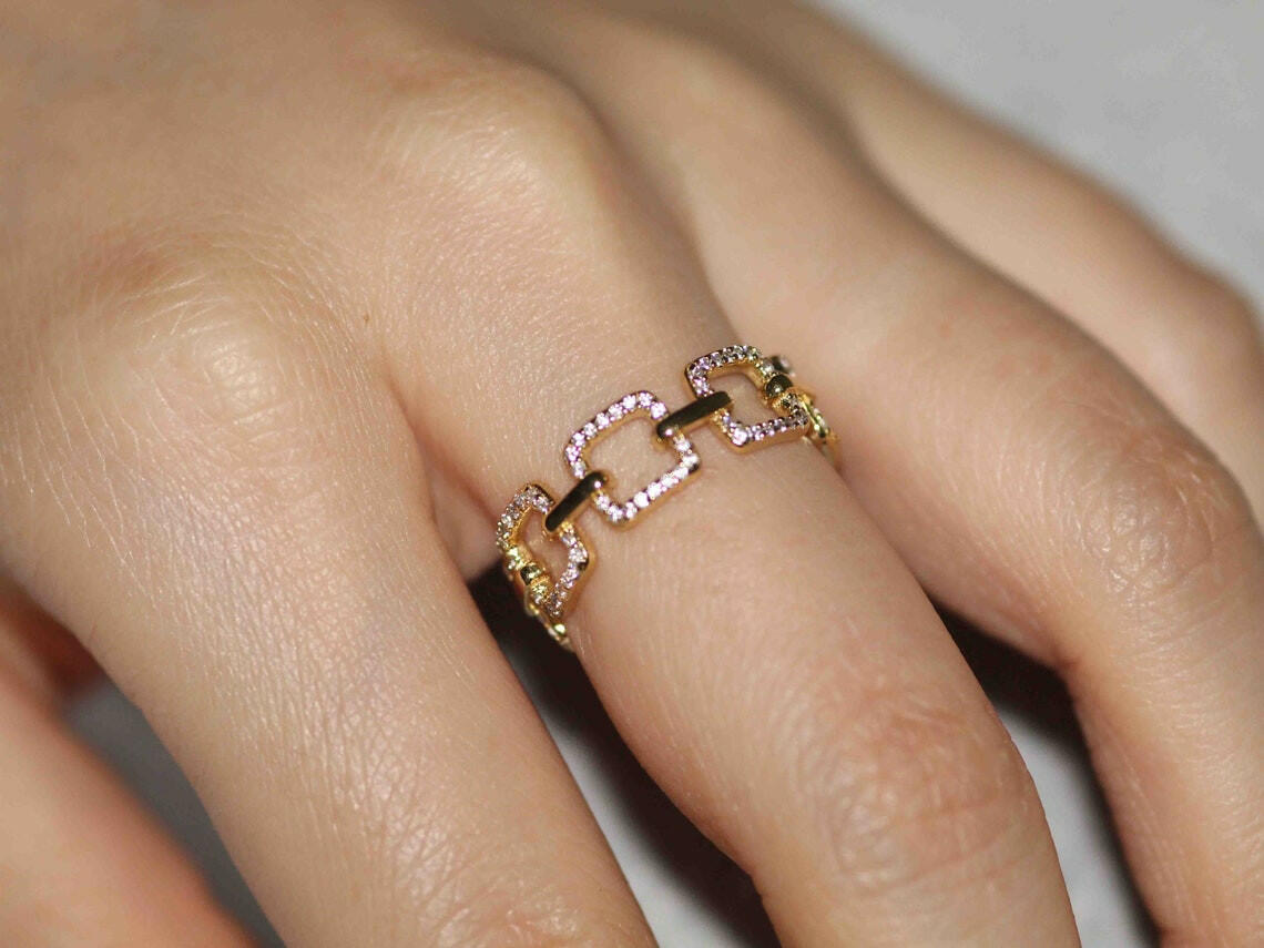 14k Diamond Eternity Square Chain Ring by VicStoneNYC Fine Jewelry