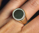 Cubic Zirconia Engraving Signet Ring by VicStoneNYC Fine Jewelry