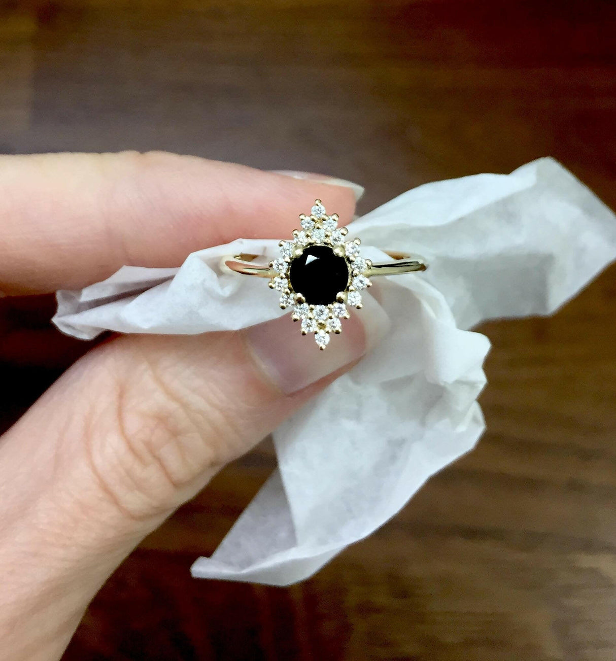 Unique Design Black Diamond Engagement Ring in 14k Gold by VicStoneNYC Fine Jewelry