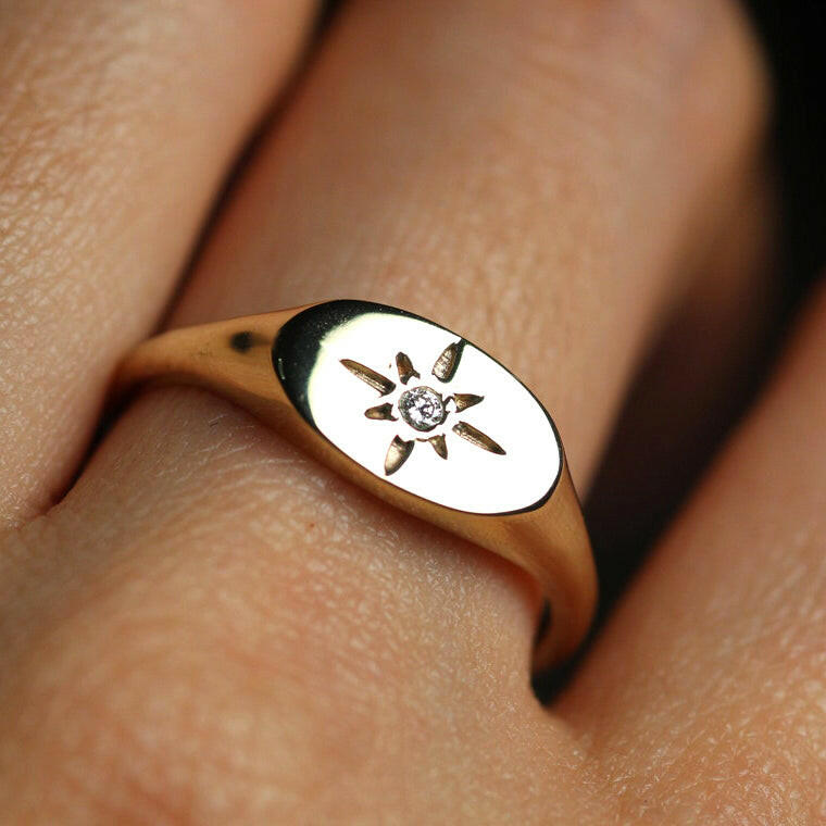 14k Northern Star Signet Ring by VicStoneNYC Fine Jewelry