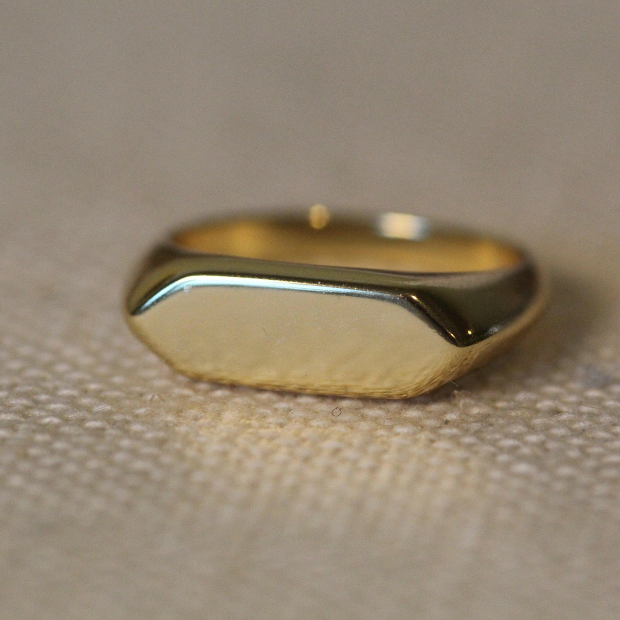 14k Unique Bold Bar Gold Signet Ring by VicStoneNYC Fine Jewelry