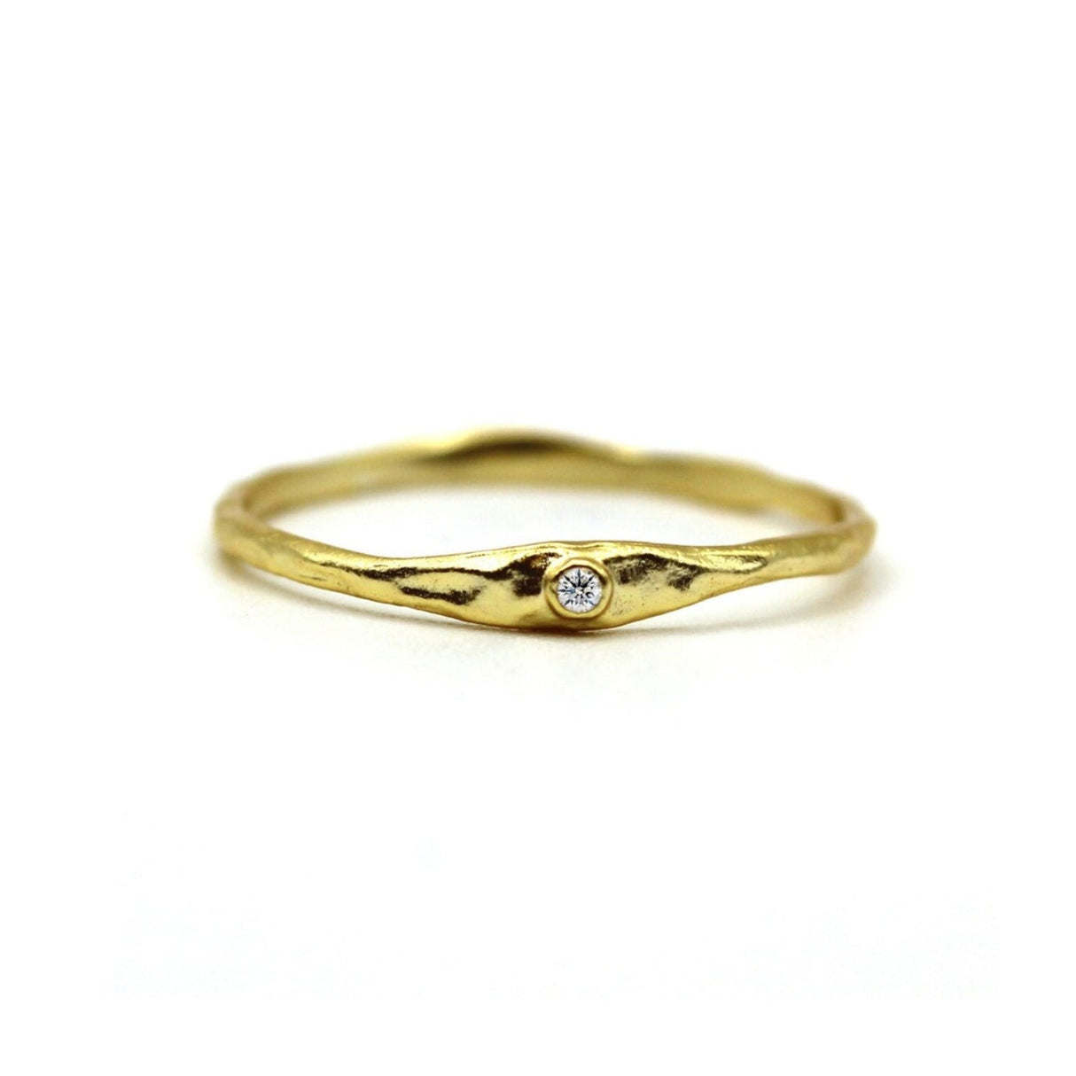 14k Gold Hammered Textured Diamond ring by VicStoneNYC Fine Jewelry