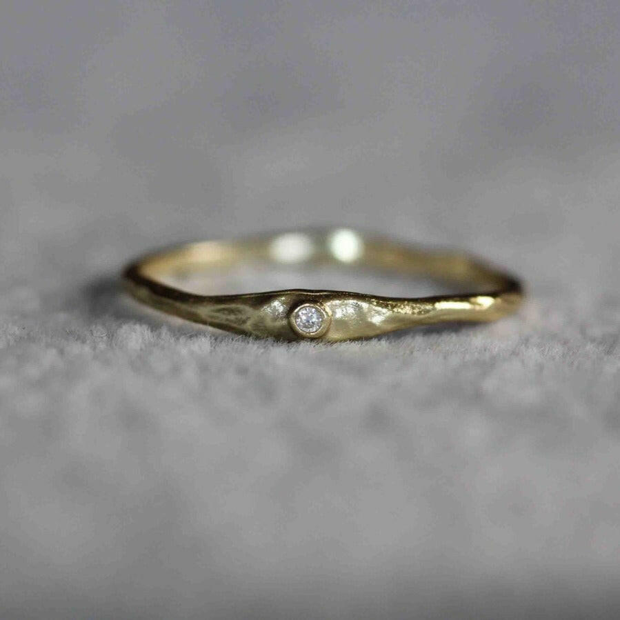 14k Gold Hammered Textured Diamond ring by VicStoneNYC Fine Jewelry