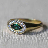 18k Natural Emerald with Diamond Evil Eye Bold Ring by VicStoneNYC Fine Jewelry