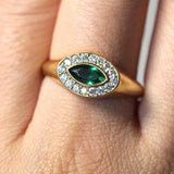 18k Natural Emerald with Diamond Evil Eye Bold Ring by VicStoneNYC Fine Jewelry