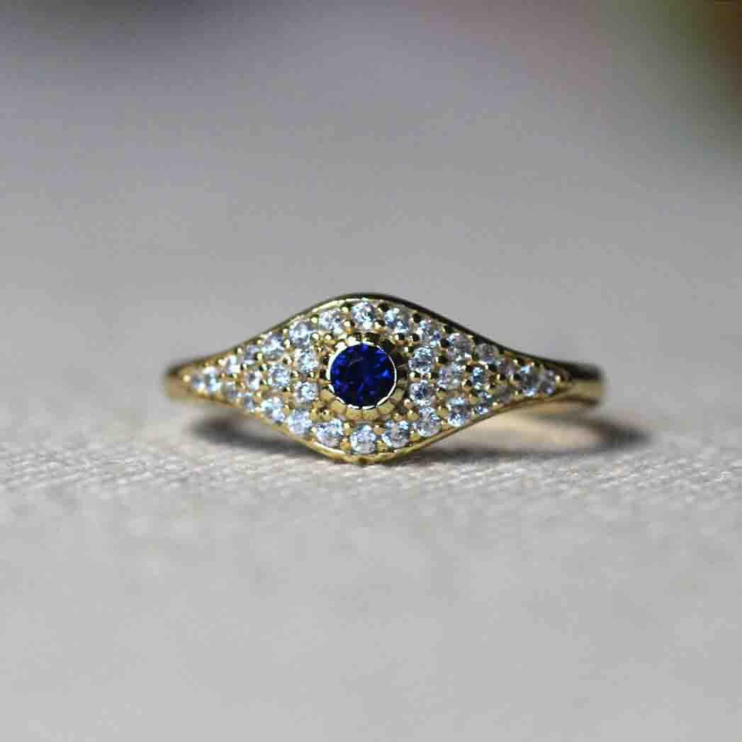 18K Blue Sapphire and Diamond Evil Eye Ring by VicStoneNYC Fine Jewelry