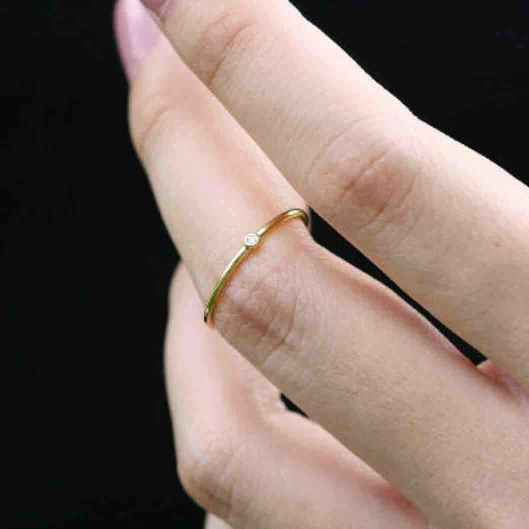 14k Tiny Diamond Simple Gold Ring by VicStoneNYC Fine Jewelry