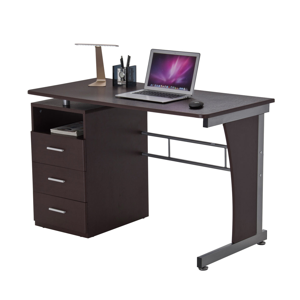 Techni Mobili Computer Desk with Ample Storage, Chocolate by Level Up Desks