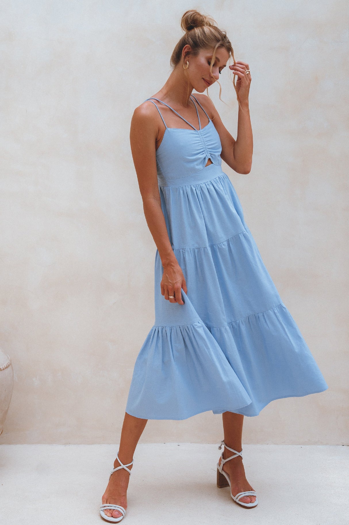 Rafaela Strappy Linen Midi Dress by ELF