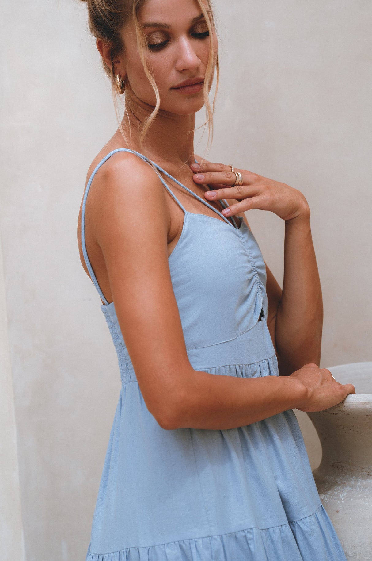 Rafaela Strappy Linen Midi Dress by ELF