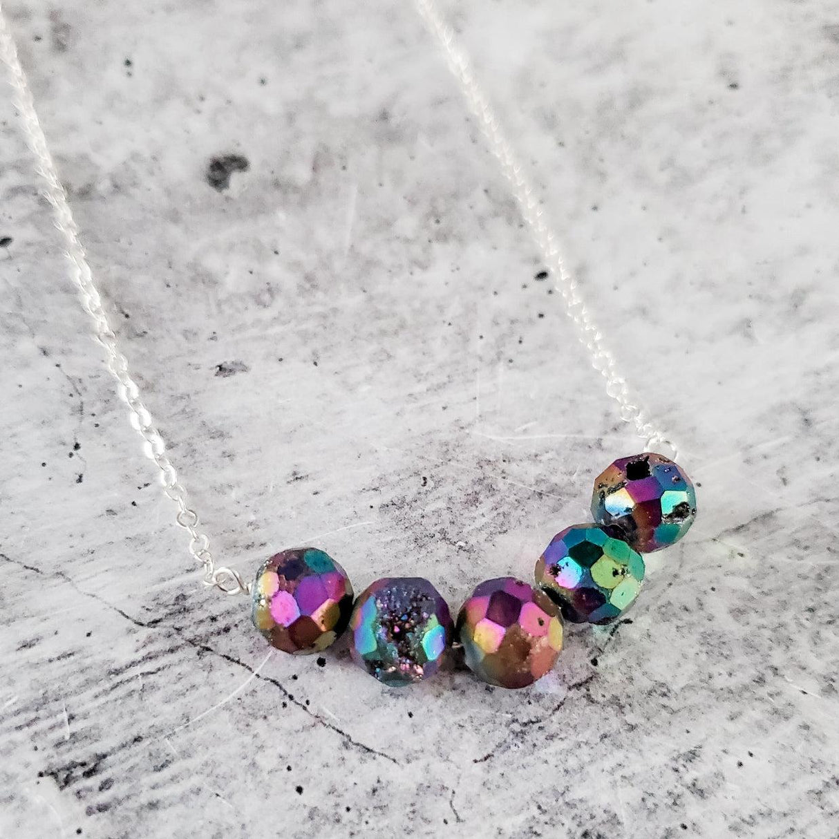 Rainbow Druzy Bar Necklace by Salt and Sparkle