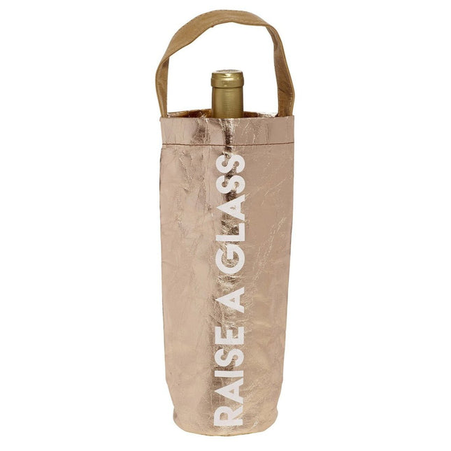 Raise a Glass Rose Gold Wine Bottle Bag | Holds Standard Wine Bottle for Gifting by The Bullish Store