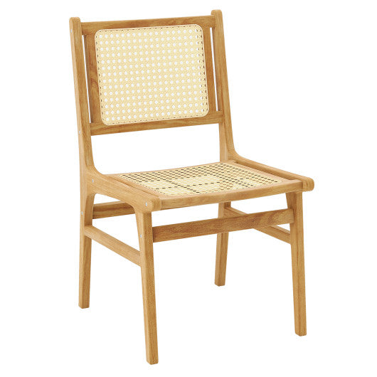 Rattan Dining Chair with Natural Cane Woven Backrest and Teak Wood Frame