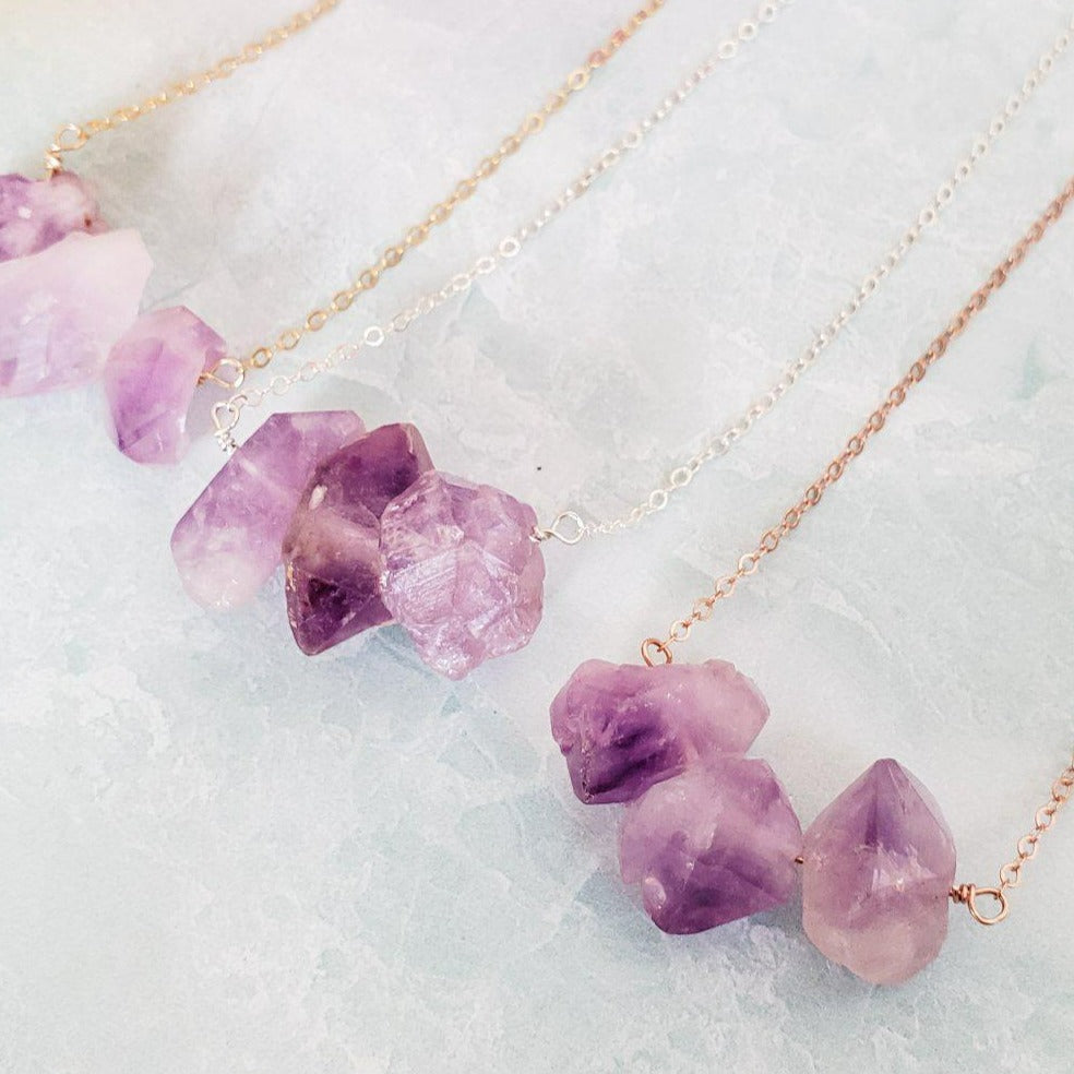 Raw Purple Amethyst Bar Necklace by Salt and Sparkle