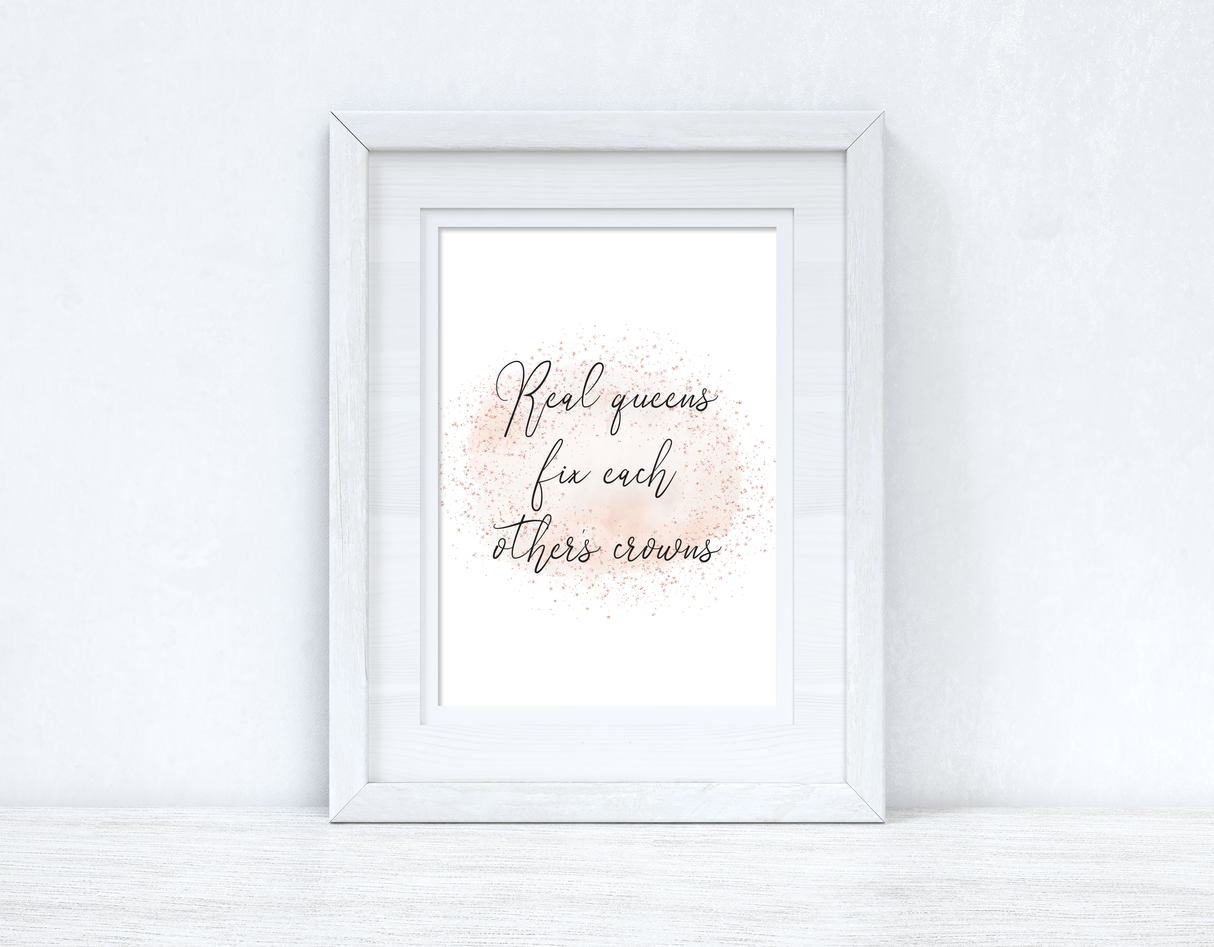 Real Queens Fix Each Others Crowns Rose Gold Watercolour Inspirational Wall Home Decor Print by WinsterCreations™ Official Store