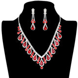 Crystal Rhinestone Teardrop Necklace Clip on Earring Set by Madeline Love