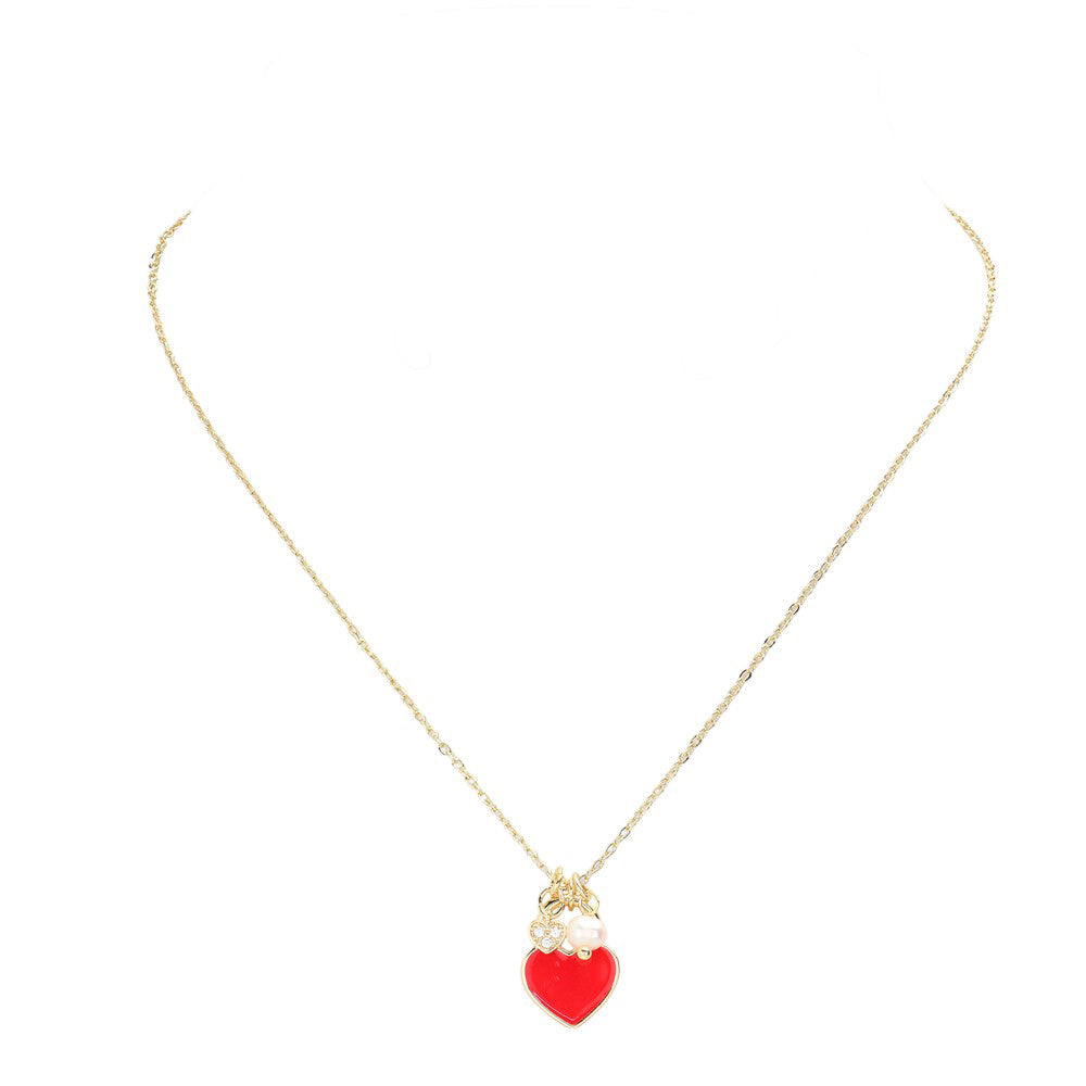 Enamel Heart Pearl Pendant Necklace by Madeline Love