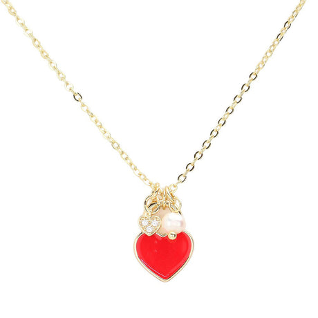 Enamel Heart Pearl Pendant Necklace by Madeline Love