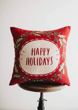 Red Happy Holiday Wreath Throw Pillow Cover | Rustic Christmas Decor | Christmas Gift | Home Decor Christmas | Decorative Pillows for Couch by UniikPillows