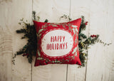 Red Happy Holiday Wreath Throw Pillow Cover | Rustic Christmas Decor | Christmas Gift | Home Decor Christmas | Decorative Pillows for Couch by UniikPillows