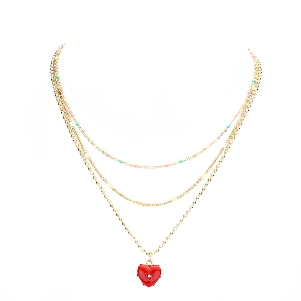 Heart Pendant Triple Layered Necklace by Madeline Love