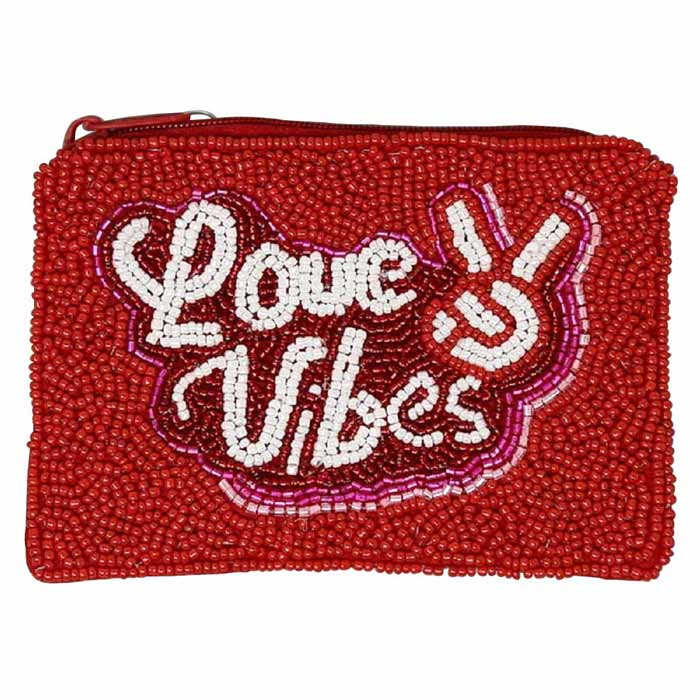 LOVE VIBES Seed Beaded Coin Purse by Madeline Love