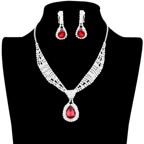 Rhinestone Pave Teardrop Collar Necklace & Clip Earring Set by Madeline Love