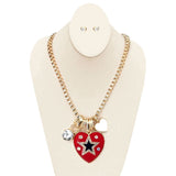 Star Centered Enamel Heart Round Stone Pendant Necklace by Madeline Love