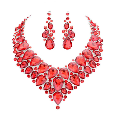 Teardrop Cluster Rhinestone Collar Necklace Earrings Set by Madeline Love