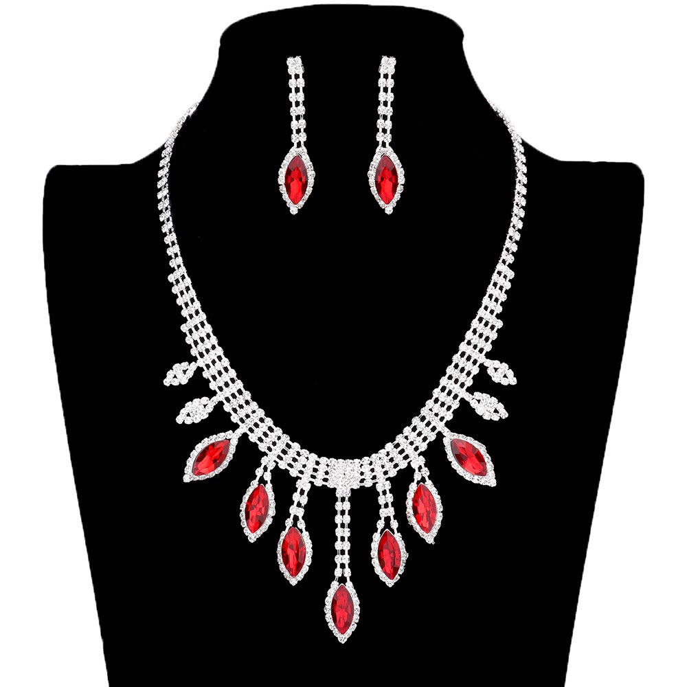 Marquise Stone Accented Rhinestone Necklace Earring Set by Madeline Love