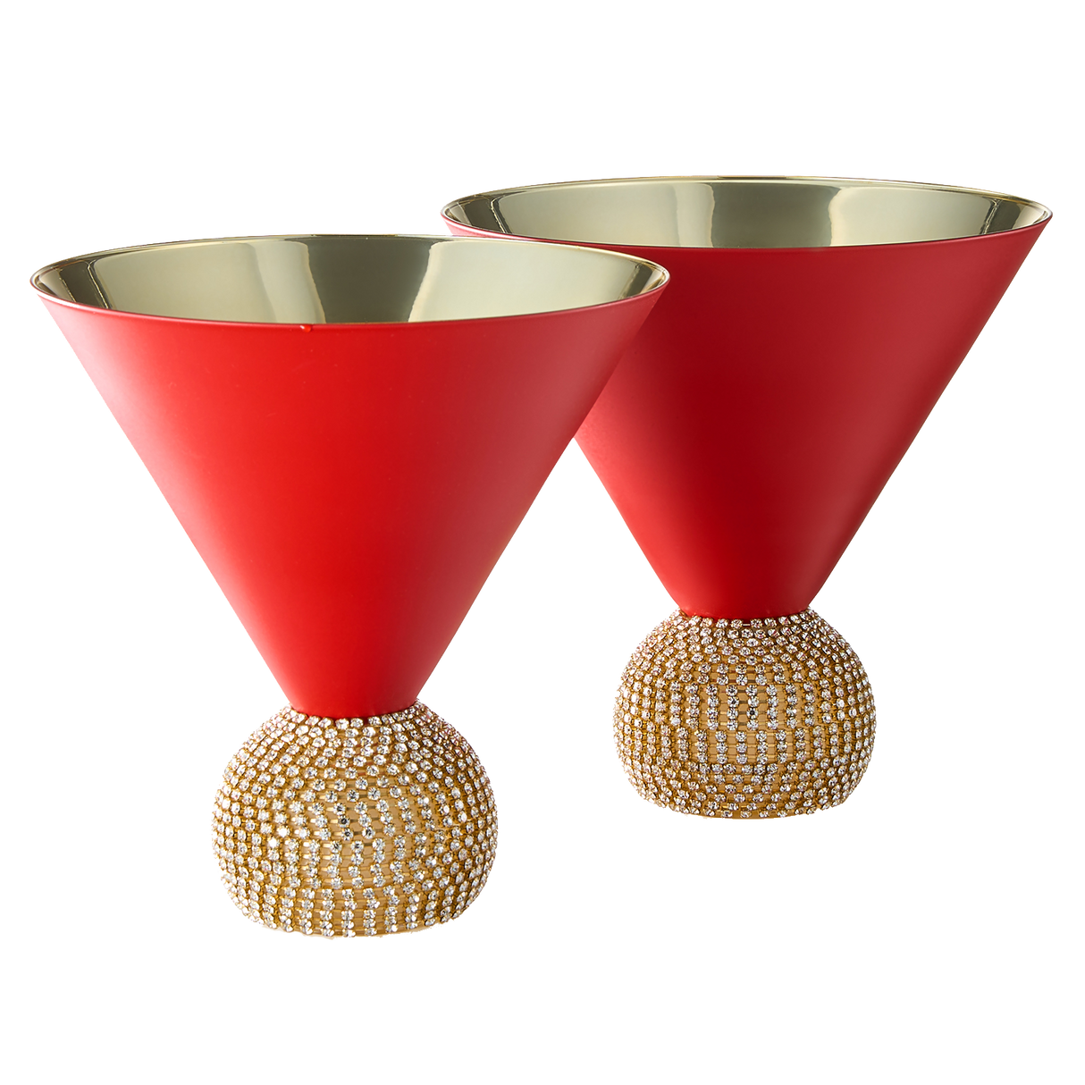 The Wine Savant Diamond Studded Martini Glasses Set of 2 Matte Red & Gold Modern Cocktail Glass, Rhinestone Diamonds With Stemless Crystal Ball Base, Bar or Party 10.5oz, Swarovski Style Crystals by The Wine Savant