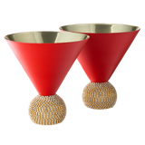 The Wine Savant Diamond Studded Martini Glasses Set of 2 Matte Red & Gold Modern Cocktail Glass, Rhinestone Diamonds With Stemless Crystal Ball Base, Bar or Party 10.5oz, Swarovski Style Crystals by The Wine Savant