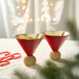 The Wine Savant Diamond Studded Martini Glasses Set of 2 Matte Red & Gold Modern Cocktail Glass, Rhinestone Diamonds With Stemless Crystal Ball Base, Bar or Party 10.5oz, Swarovski Style Crystals by The Wine Savant