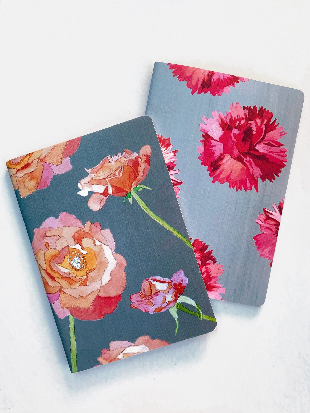 Notebook Set:  Red Carnations & Peach Roses by India & Purry