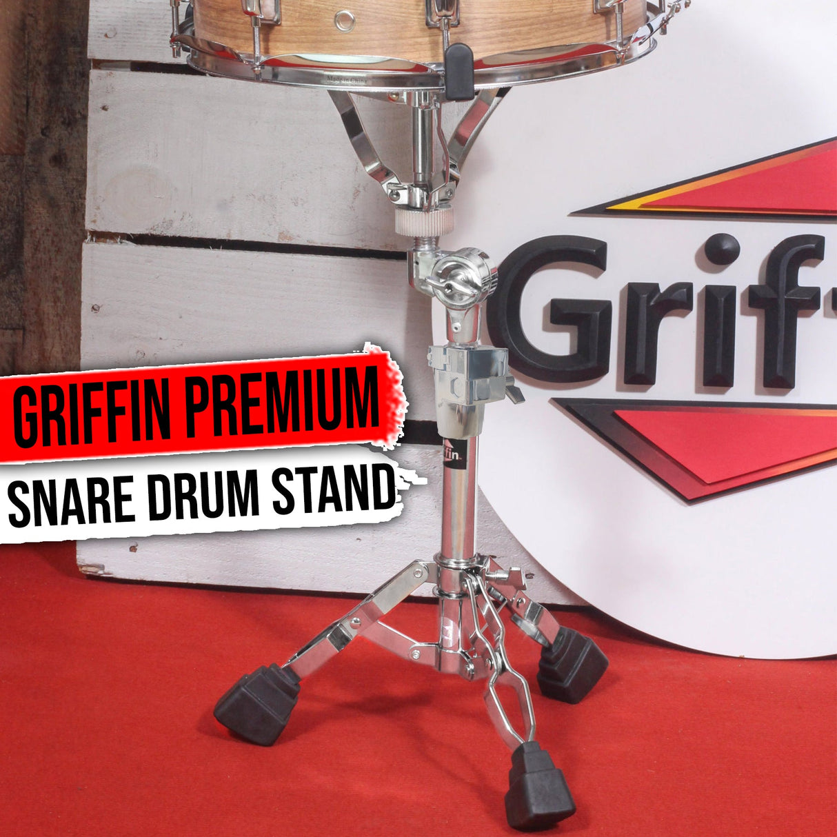 Premium Snare Drum Stand by GRIFFIN - Double Braced Heavy-Duty Weight Mount for Snares, Tom Drums & Adjustable Practice Pad - Percussion Hardware Kit by GeekStands.com