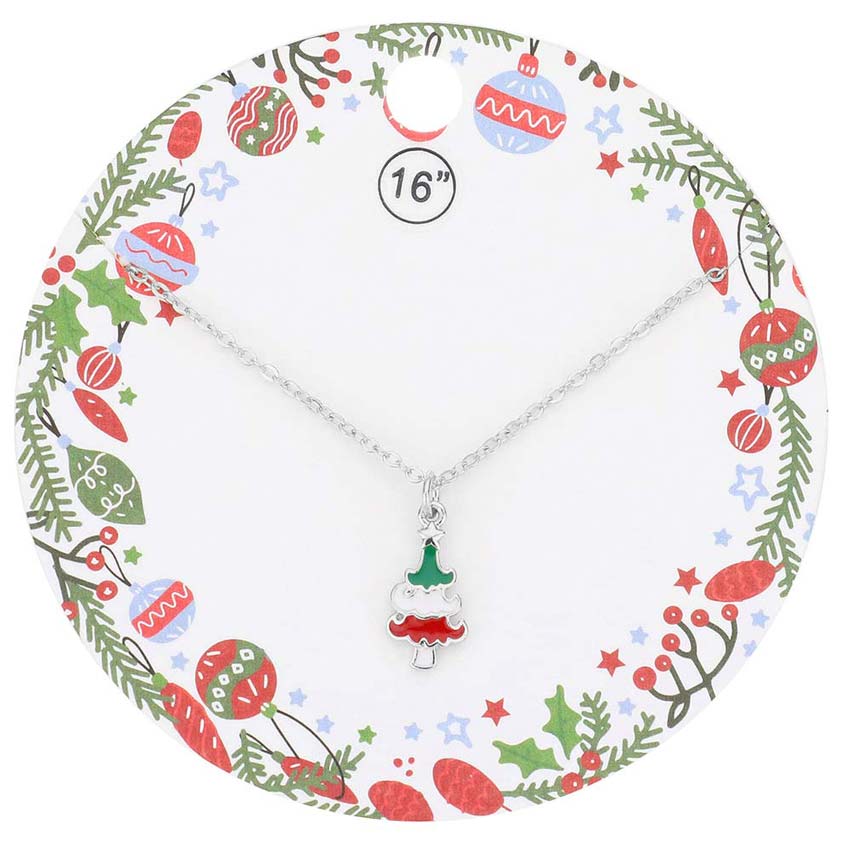 Enamel Christmas Tree Pendant Necklace by Madeline Love