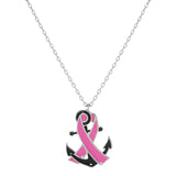 Gold Dipped Enamel Anchor Pink Ribbon Pendant Necklace by Madeline Love