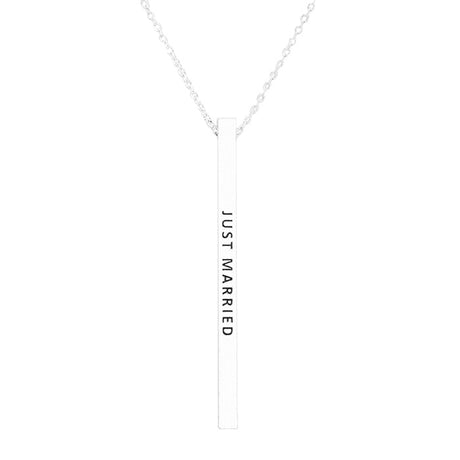 Just Married Metal Bar Pendant Necklace by Madeline Love