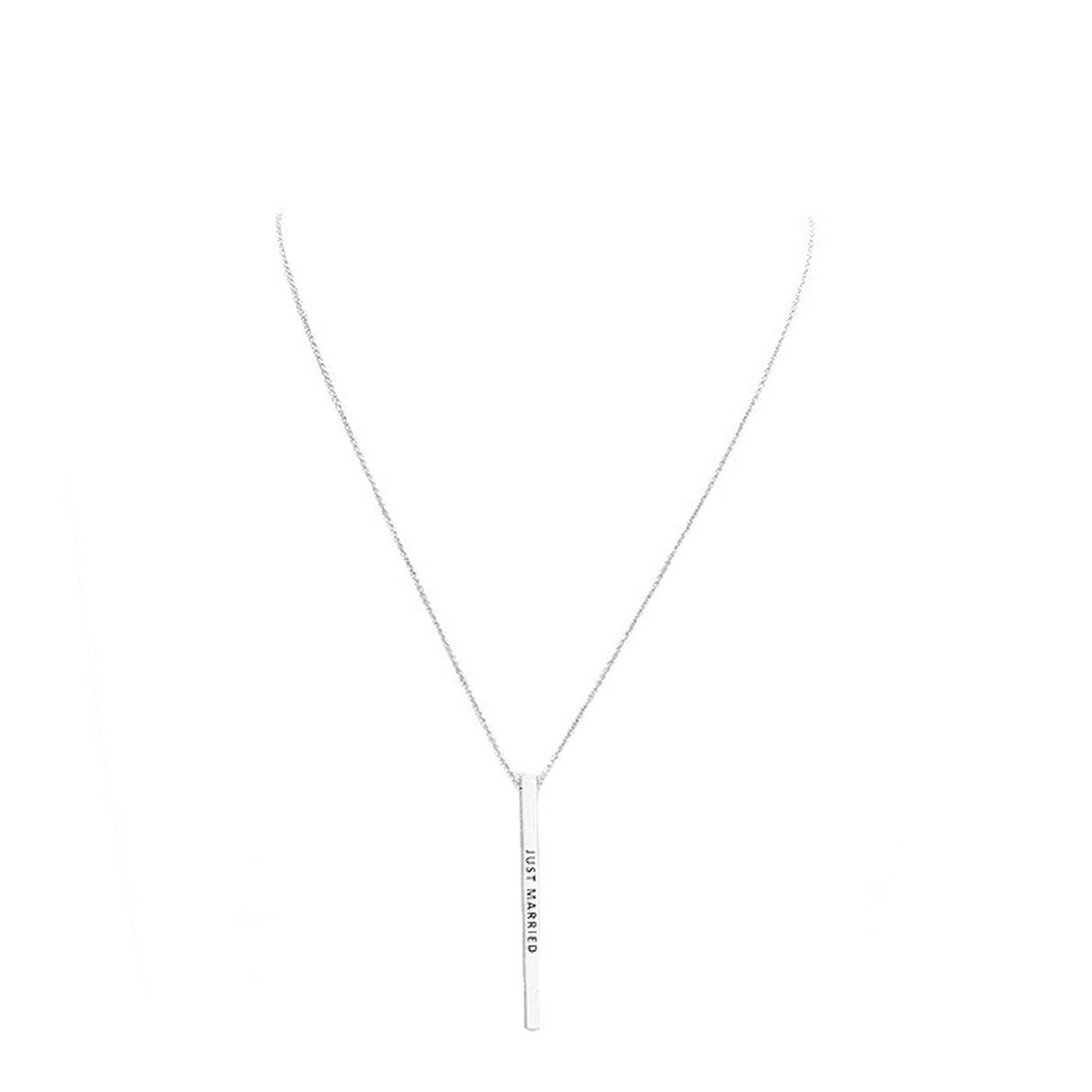 Just Married Metal Bar Pendant Necklace by Madeline Love