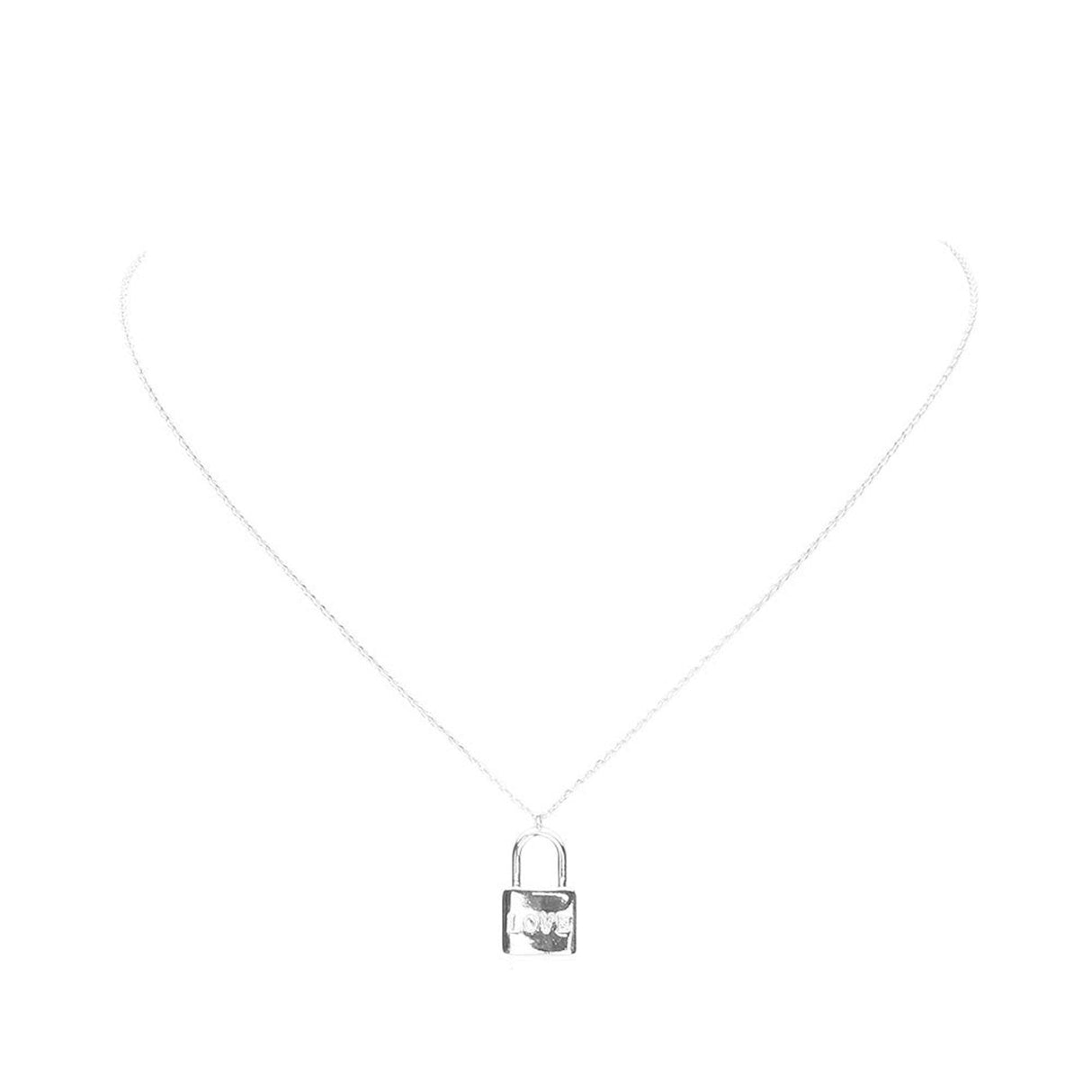 Love White Gold Dipped Metal Lock Pendant Necklace by Madeline Love