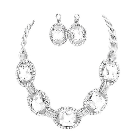 Pave Trim Glass Crystal Link Necklace by Madeline Love