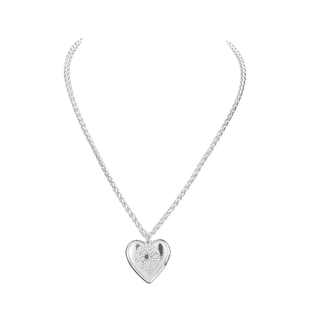 Rhinestone Embellished Star Metal Heart Pendant Necklace by Madeline Love