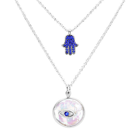 Evil Eye Pendant Rhinestone Hamsa Hands Layered Necklace by Madeline Love