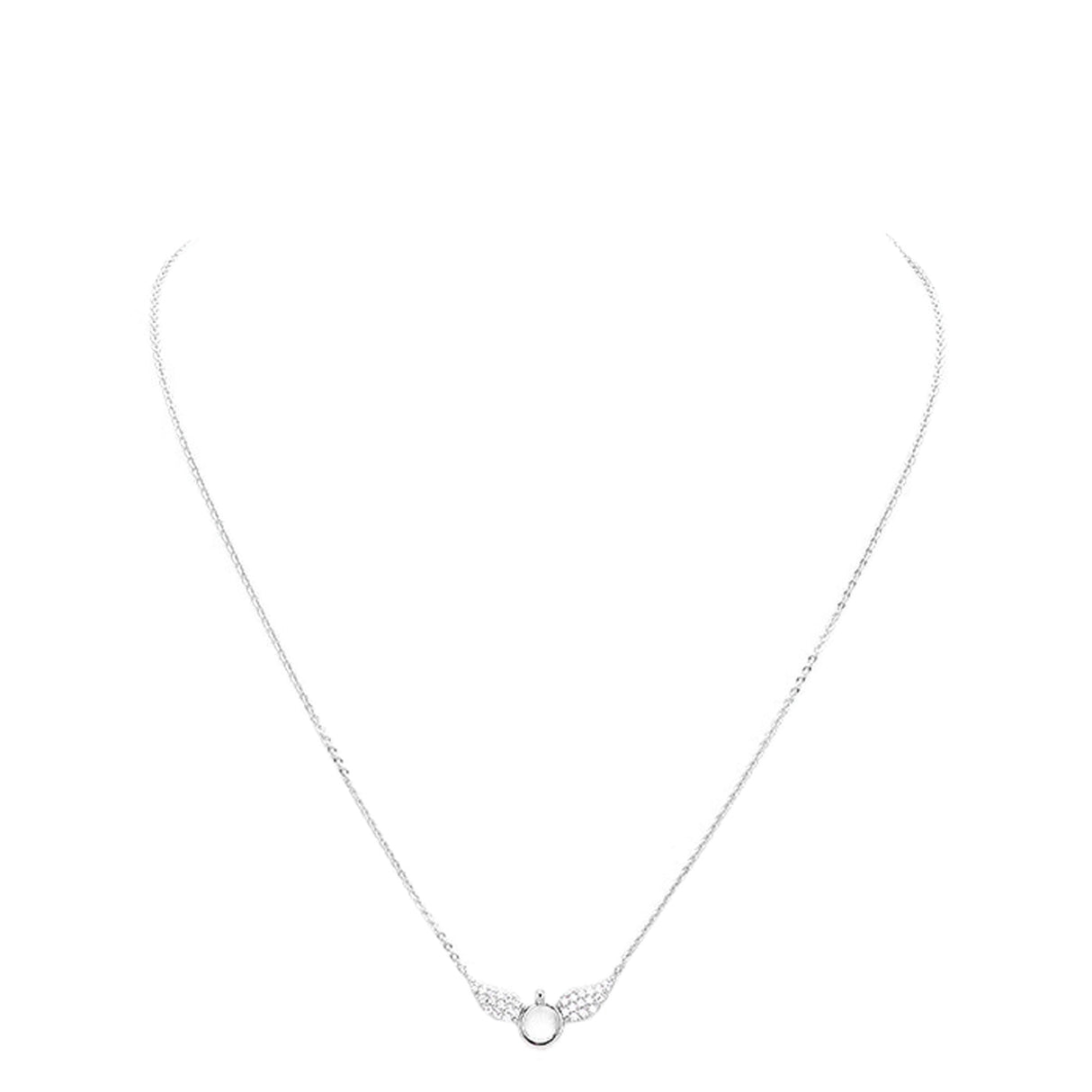 White Gold Dipped Cubic Zirconia Wings Pendant Necklace by Madeline Love