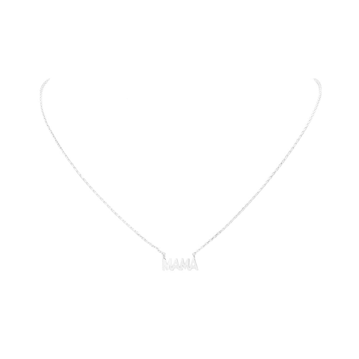 White Gold Dipped Metal MAMA Message Pendant Necklace by Madeline Love