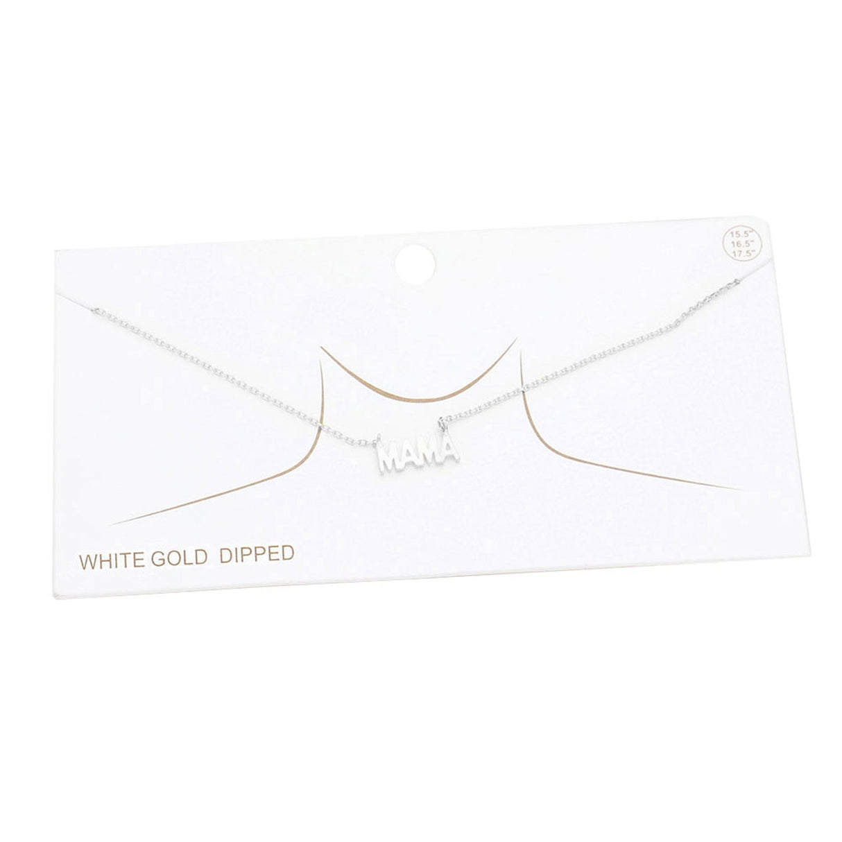 White Gold Dipped Metal MAMA Message Pendant Necklace by Madeline Love